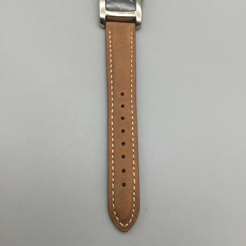 Caesars Mens Watch 26mm Black Dial Brown Strap Silver Tone Case New Battery